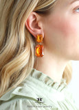 Orange Statement Crystal Chandeliers, Dark Orange Emerald Cut Earrings, Long Orange Oversized Earrings, Burnt Orange Chandelier Earrings