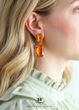 Orange Statement Crystal Chandeliers, Dark Orange Emerald Cut Earrings, Long Orange Oversized Earrings, Burnt Orange Chandelier Earrings