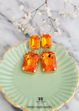 Orange Statement Crystal Chandeliers, Dark Orange Emerald Cut Earrings, Long Orange Oversized Earrings, Burnt Orange Chandelier Earrings