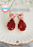 Red Pink Heart Stud Earrings, Heart Red Pink Crystal, Romantic Bridal Earrings, Bridesmaids Earrings, Embellished Crystals, Romantic Gift