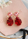 Red Pink Heart Stud Earrings, Heart Red Pink Crystal, Romantic Bridal Earrings, Bridesmaids Earrings, Embellished Crystals, Romantic Gift