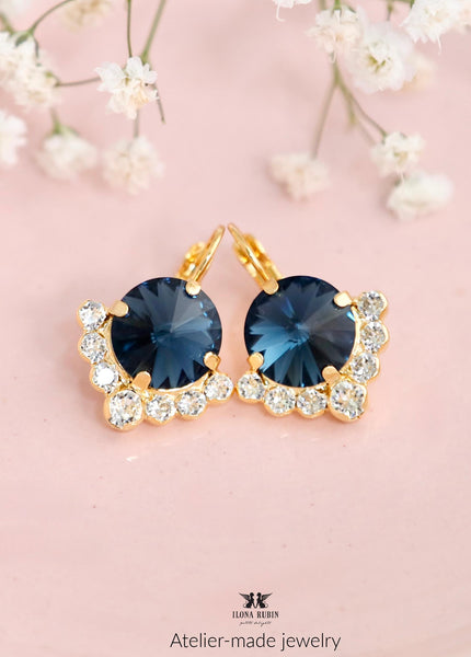 Blue Navy Crystal Earrings, Dark Blue Drop Earrings, Blue Sapphire Crystal Earrings, Blue Navy Wedding Earrings, Bridesmaids Earrings