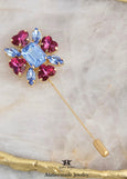 Pink Blue Crystal Flower Heart Lapel Pin, Floral Brooch Crystal Pin, Groom Lapel Pin, Statement Floral Jacket Pin, Bridal Boutonniere Pin