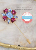 Pink Blue Crystal Flower Heart Lapel Pin, Floral Brooch Crystal Pin, Groom Lapel Pin, Statement Floral Jacket Pin, Bridal Boutonniere Pin
