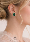 Emerald Green Crystal Earrings, Green Emerald Bridal Jewelry, Dark Green Crystal Statement Studs, Emerald Cut Green Earrings, Green Studs