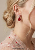 Red Pink Heart Stud Earrings, Heart Red Pink Crystal, Romantic Bridal Earrings, Bridesmaids Earrings, Embellished Crystals, Romantic Gift