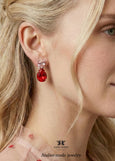 Red Pink Heart Stud Earrings, Heart Red Pink Crystal, Romantic Bridal Earrings, Bridesmaids Earrings, Embellished Crystals, Romantic Gift