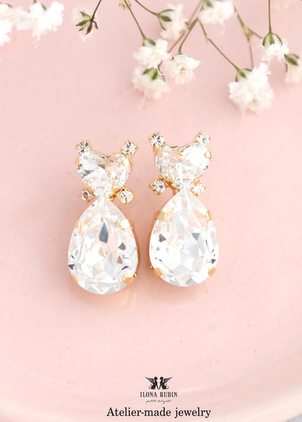 Bridal Heart Stud Earrings, Heart Crystal Earrings, Romantic Bridal Earrings, Bridesmaids Earrings, Embellished Crystals, Romantic Gift