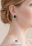 Black Gold Stud Earrings, Art Deco Bridal Jewelry, Jet Black Crystal Statement Studs, Emerald Cut Black Earrings, Black Wedding Jewelry