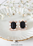 Black Gold Stud Earrings, Art Deco Bridal Jewelry, Jet Black Crystal Statement Studs, Emerald Cut Black Earrings, Black Wedding Jewelry