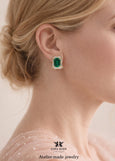 Emerald Green Crystal Earrings, Green Emerald Bridal Jewelry, Dark Green Crystal Statement Studs, Emerald Cut Green Earrings, Green Studs