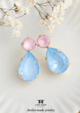 Light Blue Pink Crystal Earrings, Pastel Teardrop Earrings, Powder Blue Ballet Pink Stud Earrings, Powder Pink Blue Jewelry, Pastel Studs