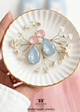 Light Blue Pink Crystal Earrings, Pastel Teardrop Earrings, Powder Blue Ballet Pink Stud Earrings, Powder Pink Blue Jewelry, Pastel Studs