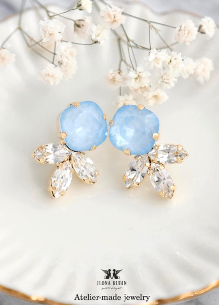 Light Blue Stud Earrings, Bridal Soft Blue Stud, Ice Blue Crystal Stud Earrings, Bridesmaids Earrings, Crystal Powder Blue Studs Earrings
