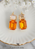 Orange Drop Leverback Crystal Earrings, Dark Orange Crystal Earrings, Terracotta, Tangerine Wedding Jewelry, Burnt Orange Earrings