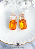 Orange Drop Leverback Crystal Earrings, Dark Orange Crystal Earrings, Terracotta, Tangerine Wedding Jewelry, Burnt Orange Earrings