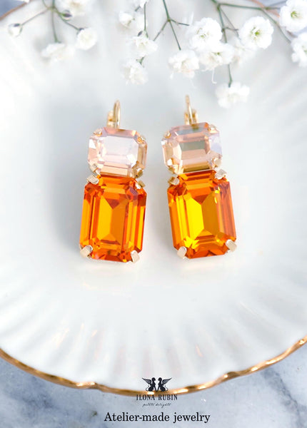 Orange Drop Leverback Crystal Earrings, Dark Orange Crystal Earrings, Terracotta, Tangerine Wedding Jewelry, Burnt Orange Earrings