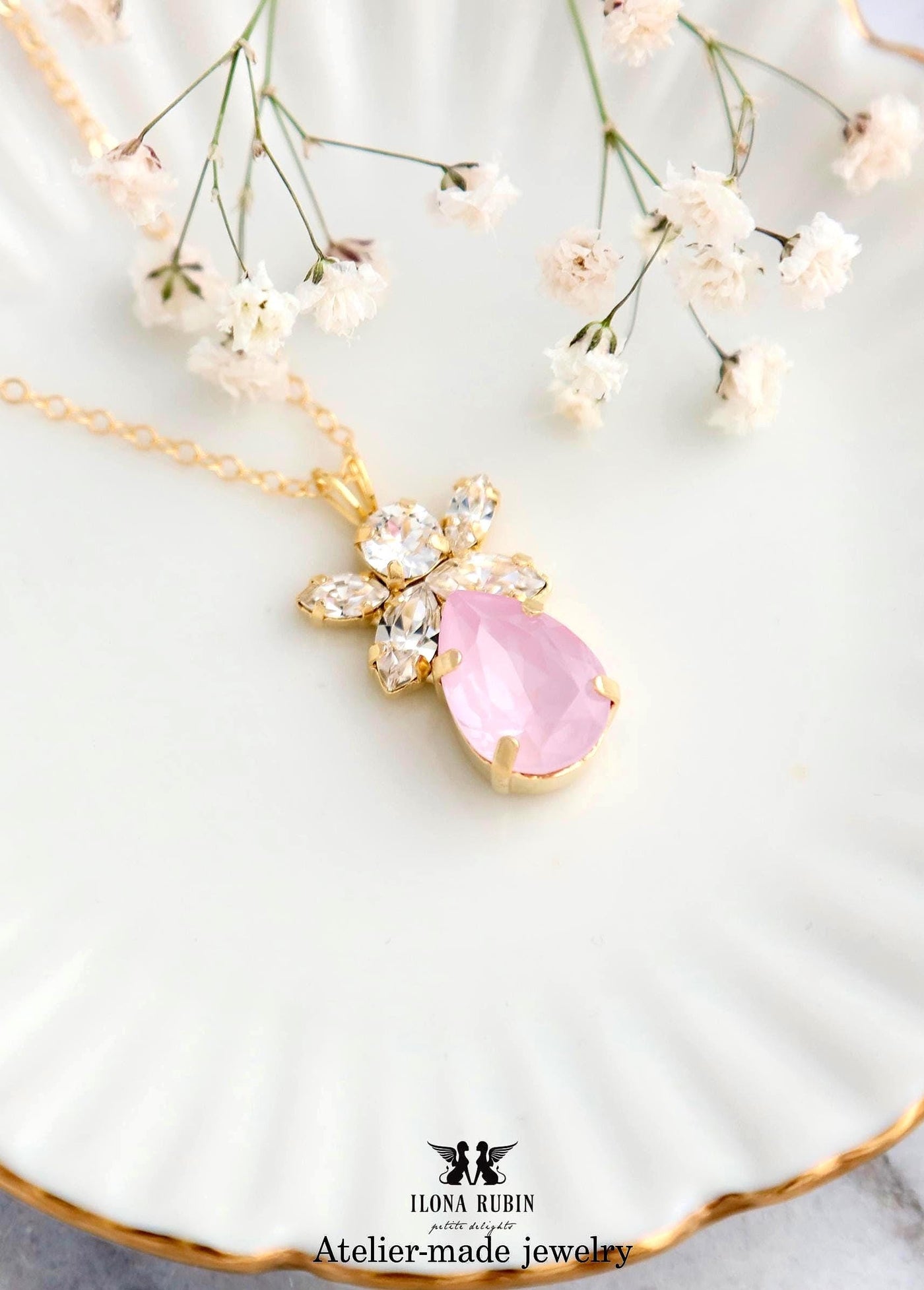 Powder Pink Bridal Necklace, Dusty Rose Pink Crystal Necklace, Bridesmaids Crystal Necklace, Gift for Woman, Light Pink Crystal Necklace