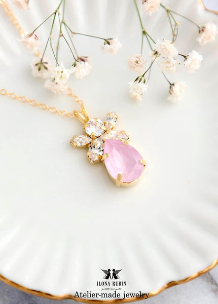 Powder Pink Bridal Necklace, Dusty Rose Pink Crystal Necklace, Bridesmaids Crystal Necklace, Gift for Woman, Light Pink Crystal Necklace