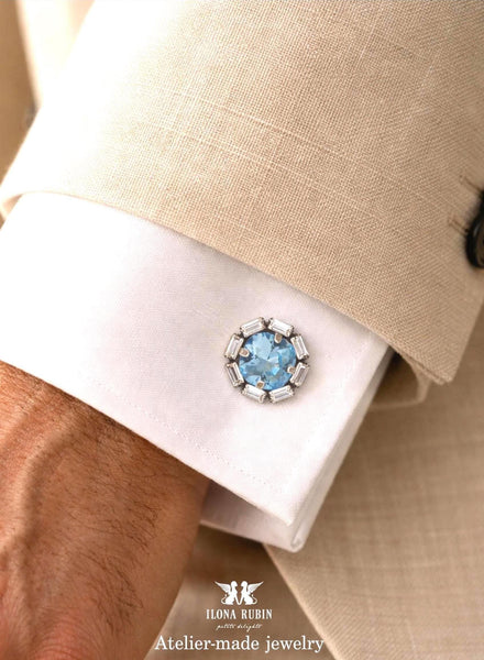 Light Blue Wedding Cufflinks, Blue Crystal Cufflinks, Aquamarine Cufflinks, Ice Blue Cufflinks For Groom, Gift For Men, Groomsman Gift