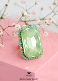 Green Cocktail Crystal Ring, Statement Soft Green Crystal Ring, Sage Green Adjustable Crystal Cocktail Ring, Light Green Crystal Gold Ring.