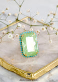 Green Cocktail Crystal Ring, Statement Soft Green Crystal Ring, Sage Green Adjustable Crystal Cocktail Ring, Light Green Crystal Gold Ring.