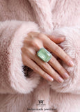 Green Cocktail Crystal Ring, Statement Soft Green Crystal Ring, Sage Green Adjustable Crystal Cocktail Ring, Light Green Crystal Gold Ring.