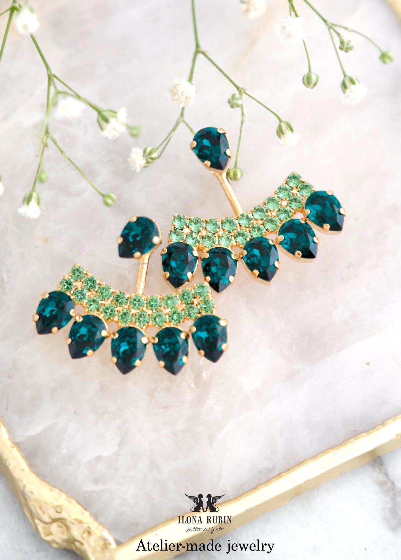 Green Ear Jacket Earring, Emerald Green Ear Jacket Earrings, Back Front Earrings For Brides, Emerald Green Crystal Earrings, Gift For Her