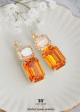 Orange Drop Leverback Crystal Earrings, Dark Orange Crystal Earrings, Terracotta, Tangerine Wedding Jewelry, Burnt Orange Earrings