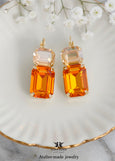 Orange Drop Leverback Crystal Earrings, Dark Orange Crystal Earrings, Terracotta, Tangerine Wedding Jewelry, Burnt Orange Earrings