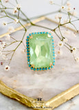 Green Cocktail Crystal Ring, Statement Soft Green Crystal Ring, Sage Green Adjustable Crystal Cocktail Ring, Light Green Crystal Gold Ring.