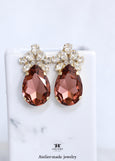 Burgundy Statement Crystal Earrings, Burgundy Oversized Crystal Wedding Earrings, Dusty Rose Crystal Pear Earrings, Deep Rose Bridal Jewelry