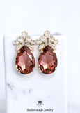 Burgundy Statement Crystal Earrings, Burgundy Oversized Crystal Wedding Earrings, Dusty Rose Crystal Pear Earrings, Deep Rose Bridal Jewelry