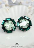 Green Sage Crystal Stud Bridal Earrings, Light Green Classic Stud Earrings, Emerald Green Silver Bridal Earrings, Green Sage Wedding Jewelry