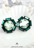 Green Sage Crystal Stud Bridal Earrings, Light Green Classic Stud Earrings, Emerald Green Silver Bridal Earrings, Green Sage Wedding Jewelry