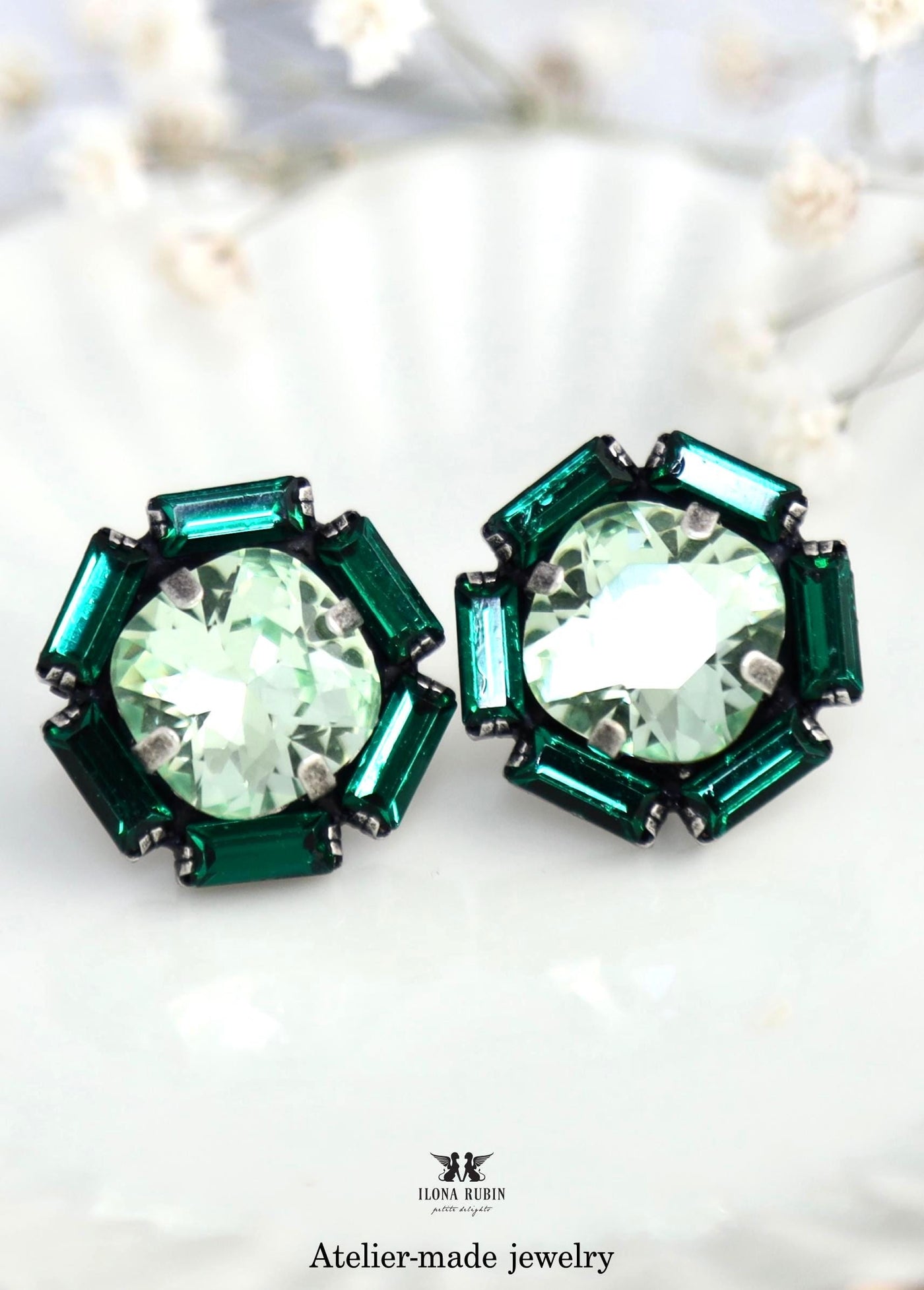 Green Sage Crystal Stud Bridal Earrings, Light Green Classic Stud Earrings, Emerald Green Silver Bridal Earrings, Green Sage Wedding Jewelry