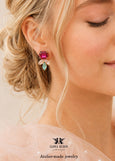 Pink Green Stud Earrings, Fuchsia Pink Crystal Earrings, Pink Earrings, Bridesmaid Gifts, Gift For Her, Pink Sage Green earrings