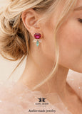 Pink Green Stud Earrings, Fuchsia Pink Crystal Earrings, Pink Earrings, Bridesmaid Gifts, Gift For Her, Pink Sage Green earrings