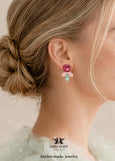 Pink Green Stud Earrings, Fuchsia Pink Crystal Earrings, Pink Earrings, Bridesmaid Gifts, Gift For Her, Pink Sage Green earrings