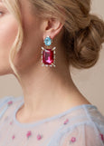 Pink Blue Chandeliers, Fuchsia Pink Emerald Cut Statement Long Earrings, Oversized Dark Fuchsia Pink Earrings, Light Blue Pink Jewelry
