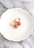 Coral Earrings, Coral Orange Huggie Earrings, Orange Gold Hoops, Everyday Huggie Drop Earrings, embellished with Swarovski coral pearls