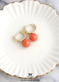 Coral Earrings, Coral Orange Huggie Earrings, Orange Gold Hoops, Everyday Huggie Drop Earrings, embellished with Swarovski coral pearls