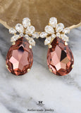 Burgundy Statement Crystal Earrings, Burgundy Oversized Crystal Wedding Earrings, Dusty Rose Crystal Pear Earrings, Deep Rose Bridal Jewelry