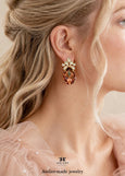 Burgundy Statement Crystal Earrings, Burgundy Oversized Crystal Wedding Earrings, Dusty Rose Crystal Pear Earrings, Deep Rose Bridal Jewelry