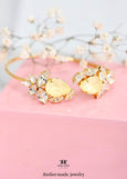 Butter Yellow Crystal Bracelet, Butter Light Yellow Bracelet, Soft Yellow Crystal Bracelet, Yellow Open Cuff Bracelet, yellow teardrop cuff