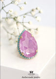 Lilac Purple Crystal Cocktail Ring, Light Purple Handmade Statement Ring for Women, Purple Gold Adjustable Oversized Pear Ring
