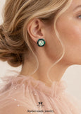 Green Sage Crystal Stud Bridal Earrings, Light Green Classic Stud Earrings, Emerald Green Silver Bridal Earrings, Green Sage Wedding Jewelry