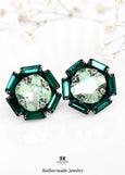 Green Sage Crystal Stud Bridal Earrings, Light Green Classic Stud Earrings, Emerald Green Silver Bridal Earrings, Green Sage Wedding Jewelry