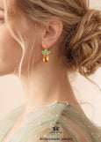 Orange Crystal Drop Earrings, Dark Orange Green Drop Earrings, Tangerine Crystal Earrings, Apricot Summer Earrings