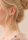 Orange Long Boho Earrings, Burnt Orange Crystal Long Crystal Earrings, Orange Green Sage Chandelier Earrings, Coral Mint Earrings